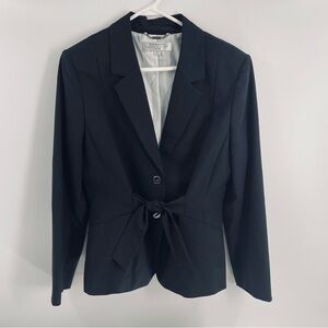 Tahari ASL Petite Pin Striped Tie Button Front Lined Suit Blazer Jacket Office